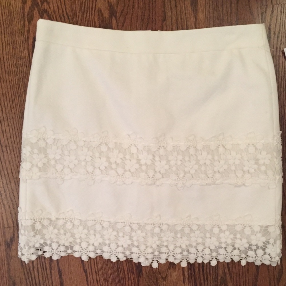 Jcrew white lace striped skirt
